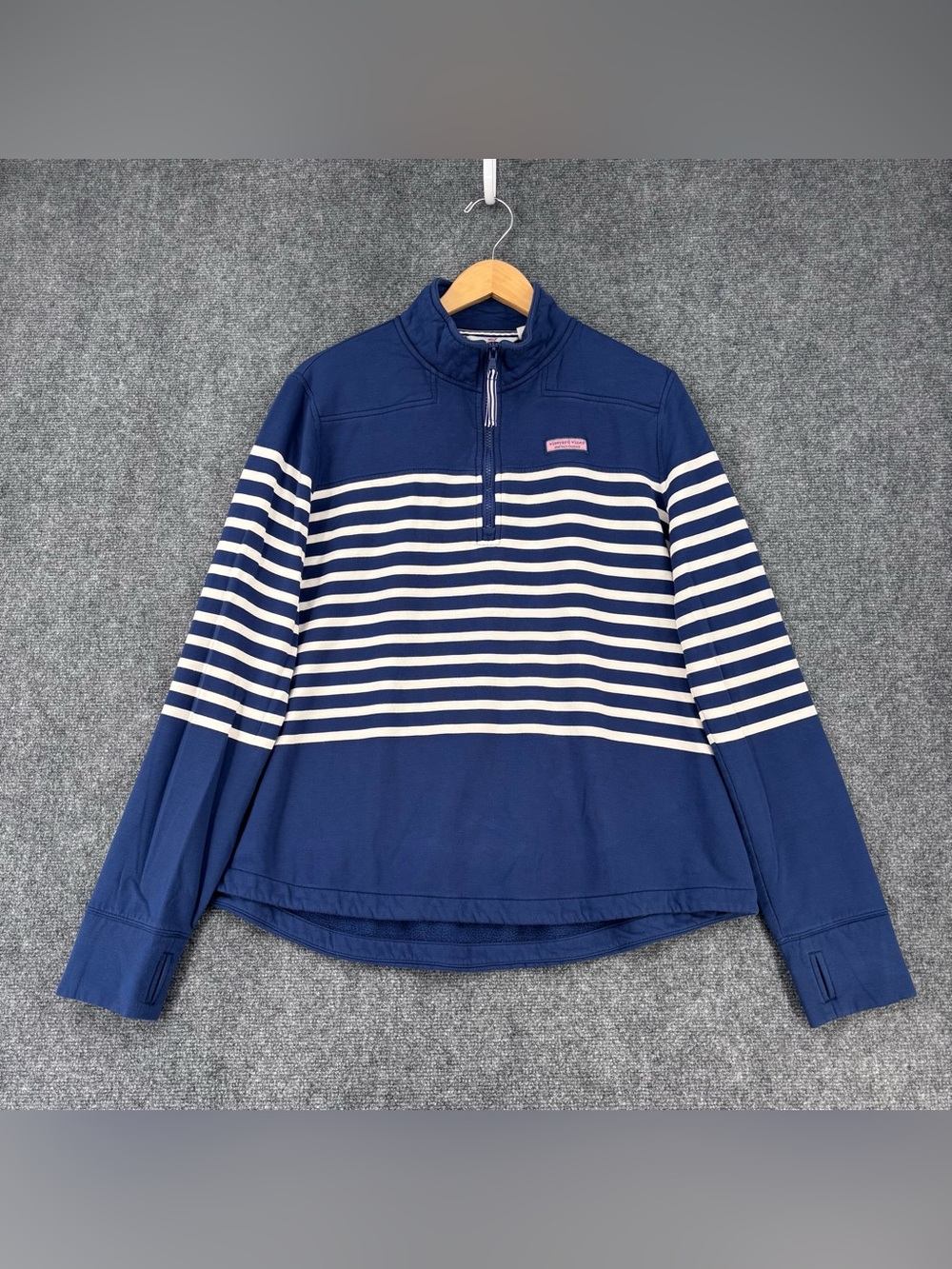 Vineyard Vines Blue & White Dreamcloth Placed Stripe Shep Shirt Womens XL Preppy